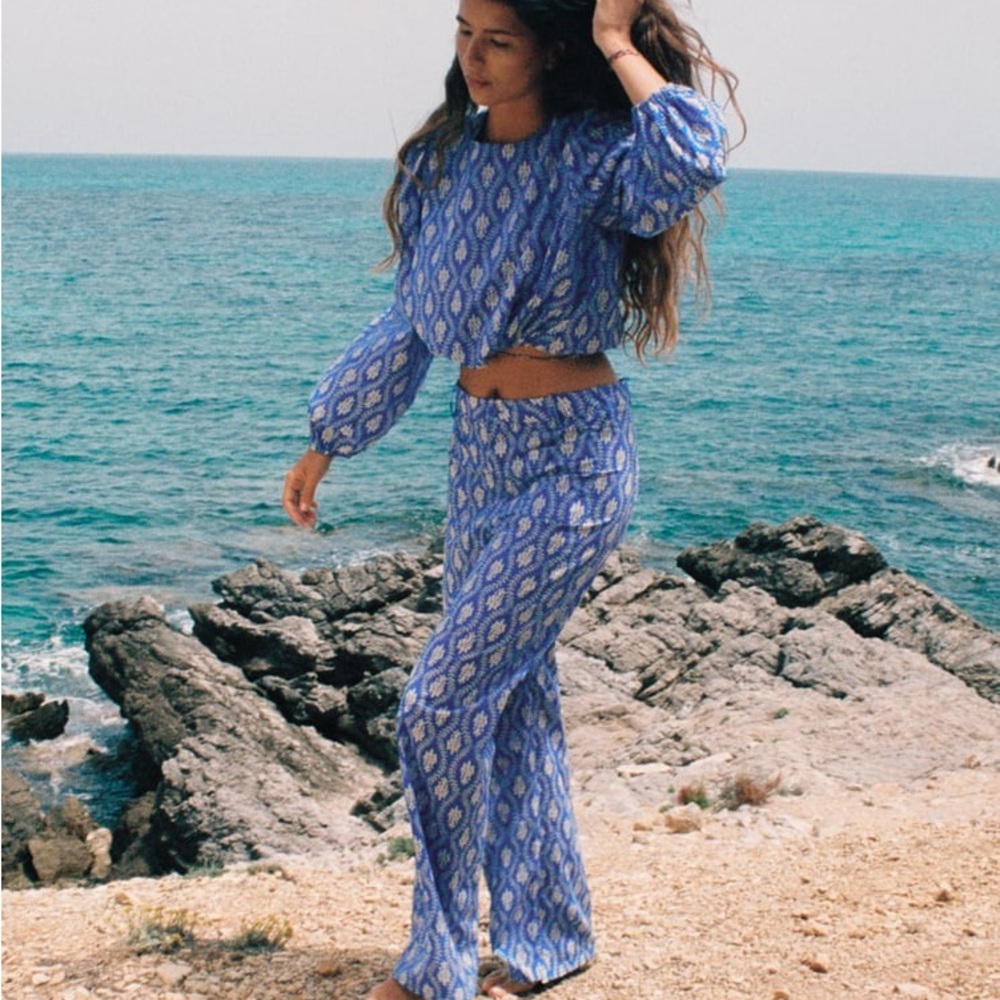 Zara Blue Patterned Top & Pants Set